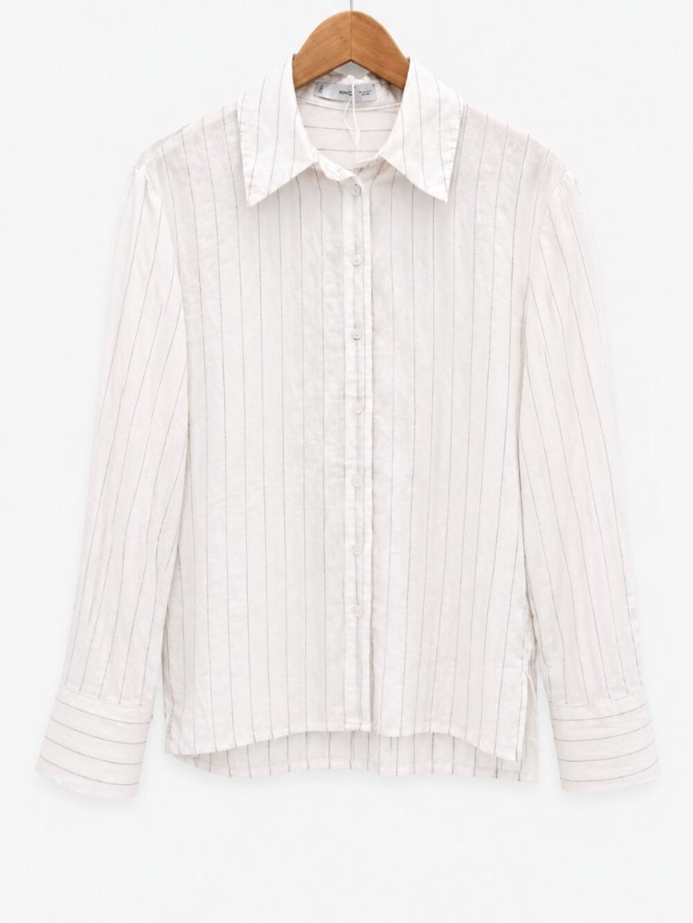 MNG Mango Cream Black Stripe Button Front Blouse XS Chic Minimalist Top